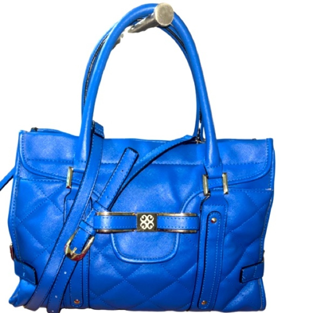 Gianni Bini Quilted Satchel with a Bow Detail, Cobalt Blue w/Crossbody Strap